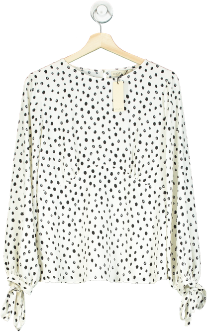 Oasis Ivory Polka Dot Printed Tie Cuff Top UK 12