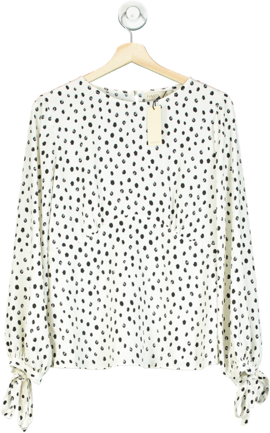 Oasis Ivory Polka Dot Printed Tie Cuff Top UK 12