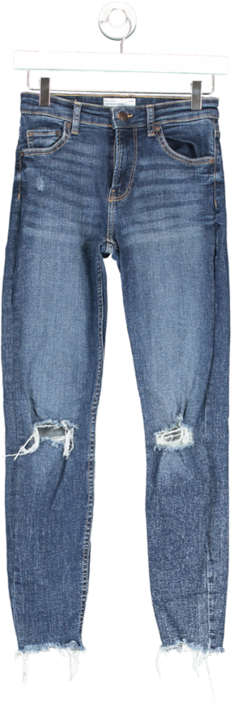 Bershka Blue Distressed Low Waist Skinny Jeans UK 6