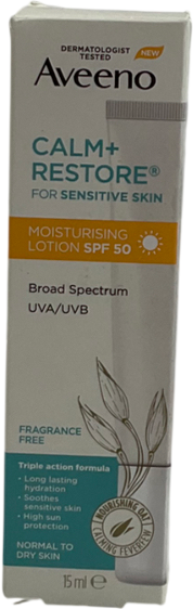 Aveeno Calm+restore Moisturising Lotion Spf 50 15 ml