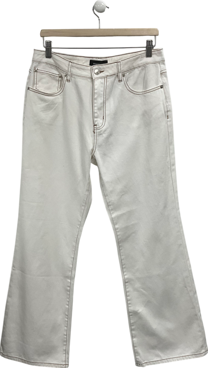 White Fox Cream Lola High Rise Wide Leg Jeans UK L