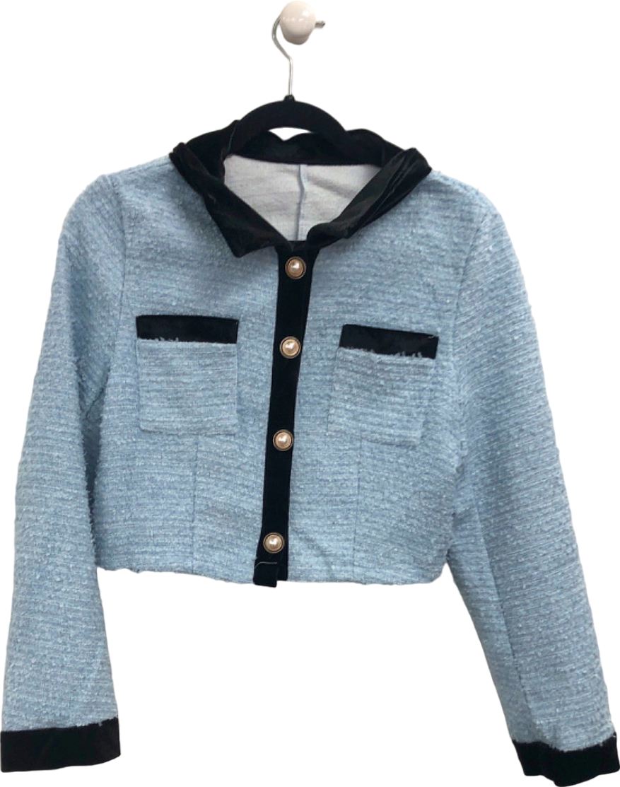 Blue Cropped Button-Up Jacket with Hood UK S