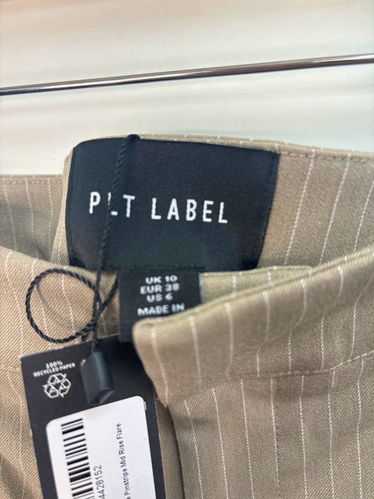 P.L.T. Label Beige Pinstripe Trousers UK 10