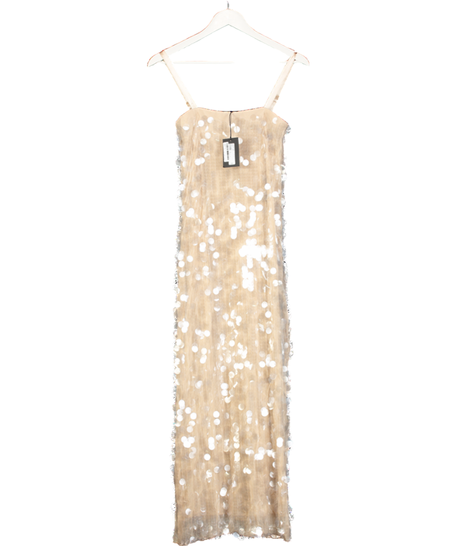 River Island Cream Strappy Sequin Slip Dress UK 6