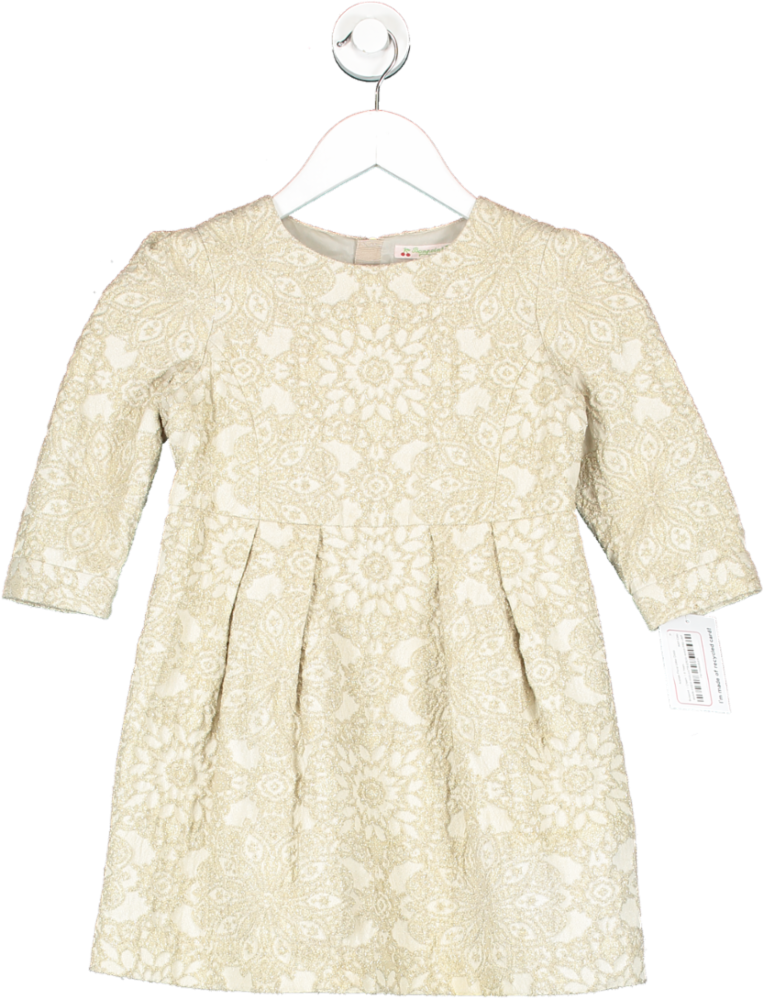 Bonpoint Cream Acetate Floral Glitter Dress 8 Years