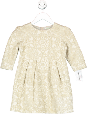 Bonpoint Cream Acetate Floral Glitter Dress 8 Years