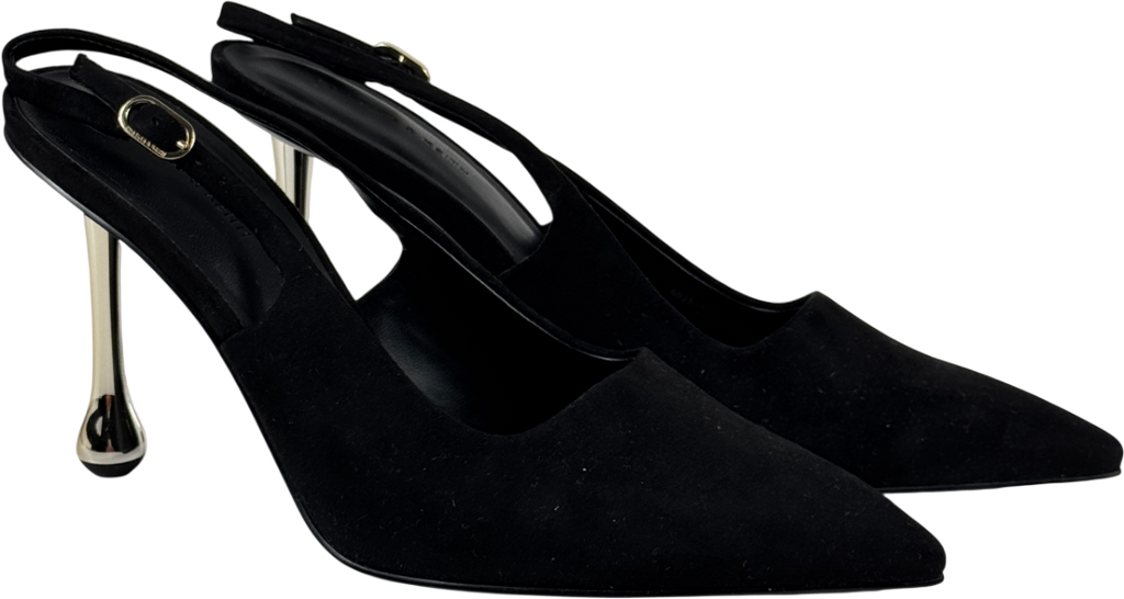 CHARLES & KEITH Faux Suede Sculptural-heel Pointed Pumps - Black UK 7 EU 40 👠