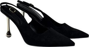 CHARLES & KEITH Faux Suede Sculptural-heel Pointed Pumps - Black UK 7 EU 40