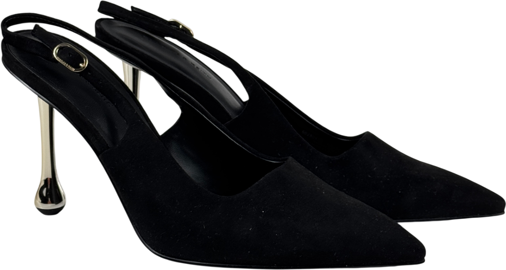 CHARLES & KEITH Faux Suede Sculptural-heel Pointed Pumps - Black UK 7 EU 40 👠