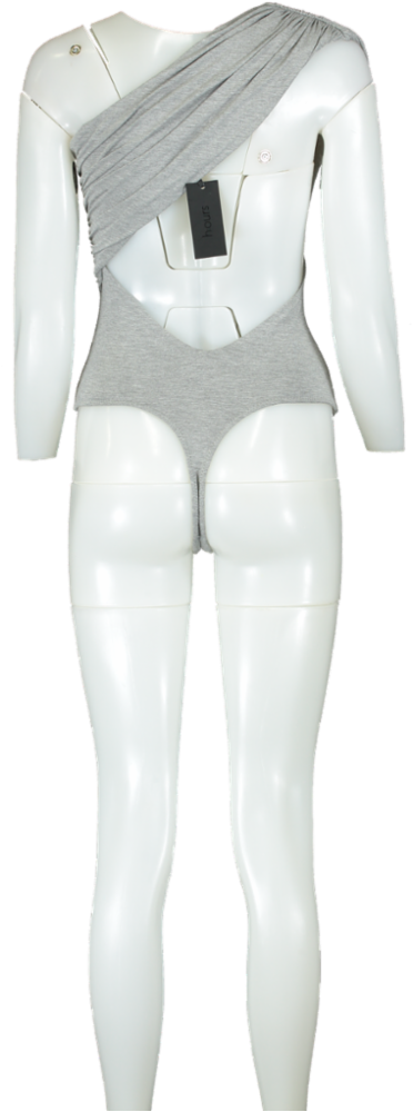 h:ours Grey Asymmetrical Bodysuit UK XS