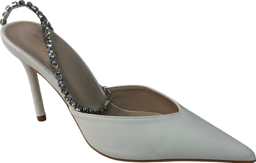 PrettyLittleThing White Heels With Dimante Strap UK 5 EU 38 👠