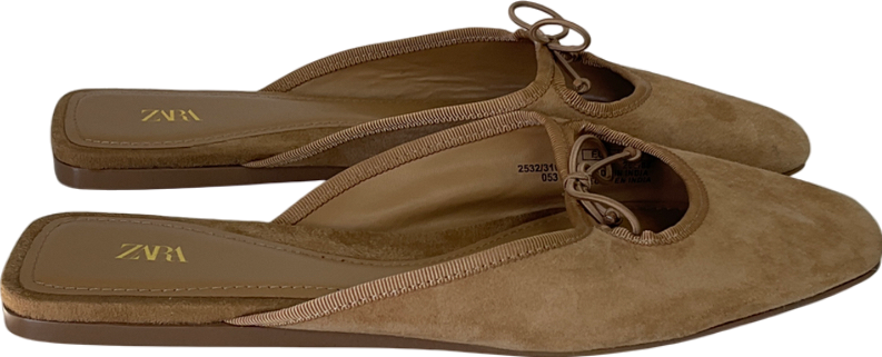 ZARA Beige Suede Bow Tie Flats UK 7 EU 40 👠