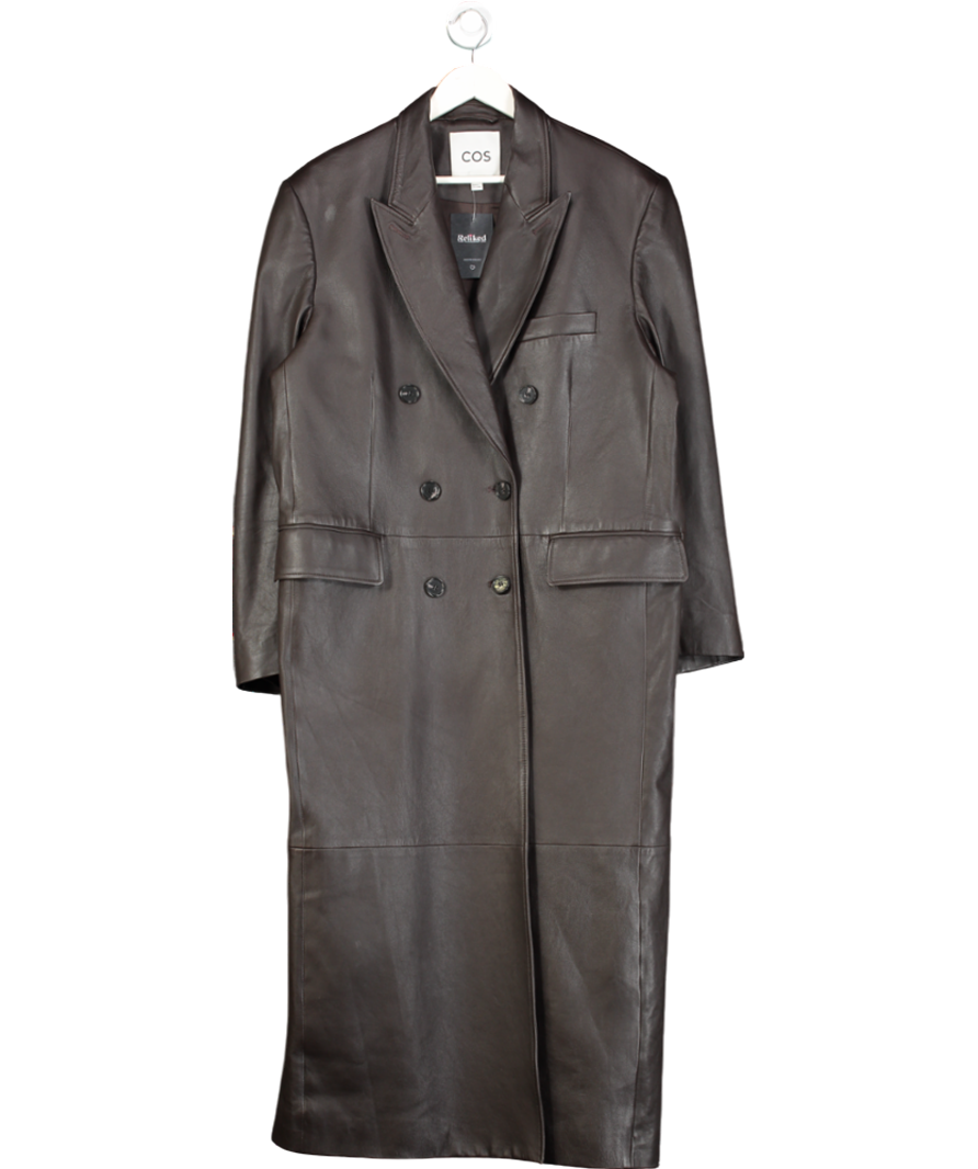 cos Brown Double Breasted Leather Coat UK 14
