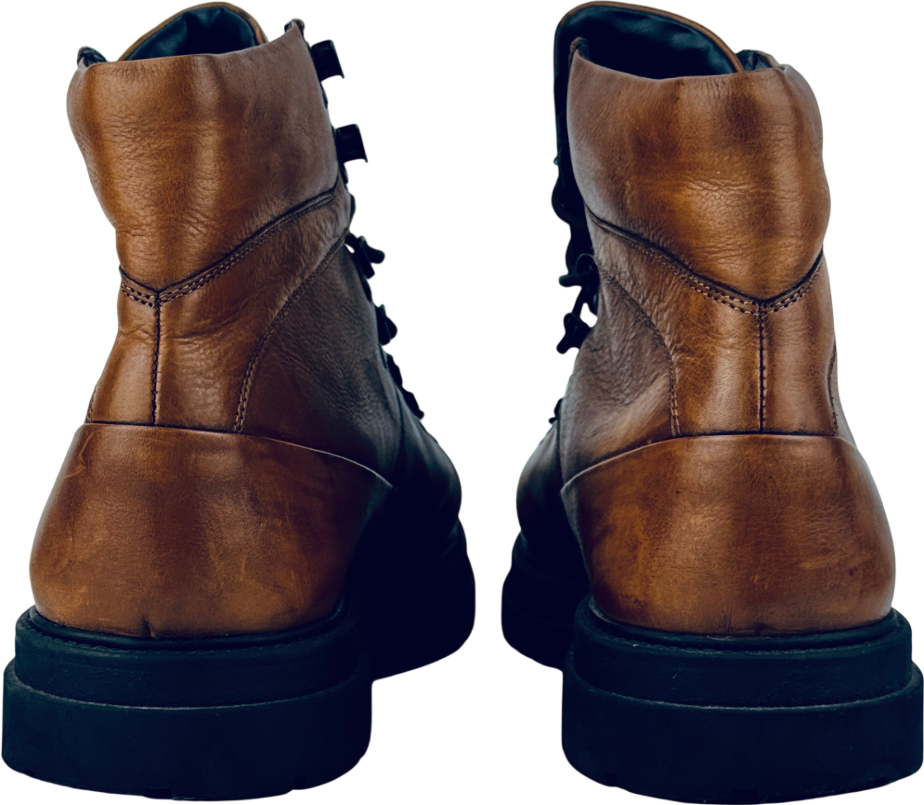 GOODWIN SMITH Tan Brown Luxury Italian Leather Lace Up Boots UK 10 EU 44 👞