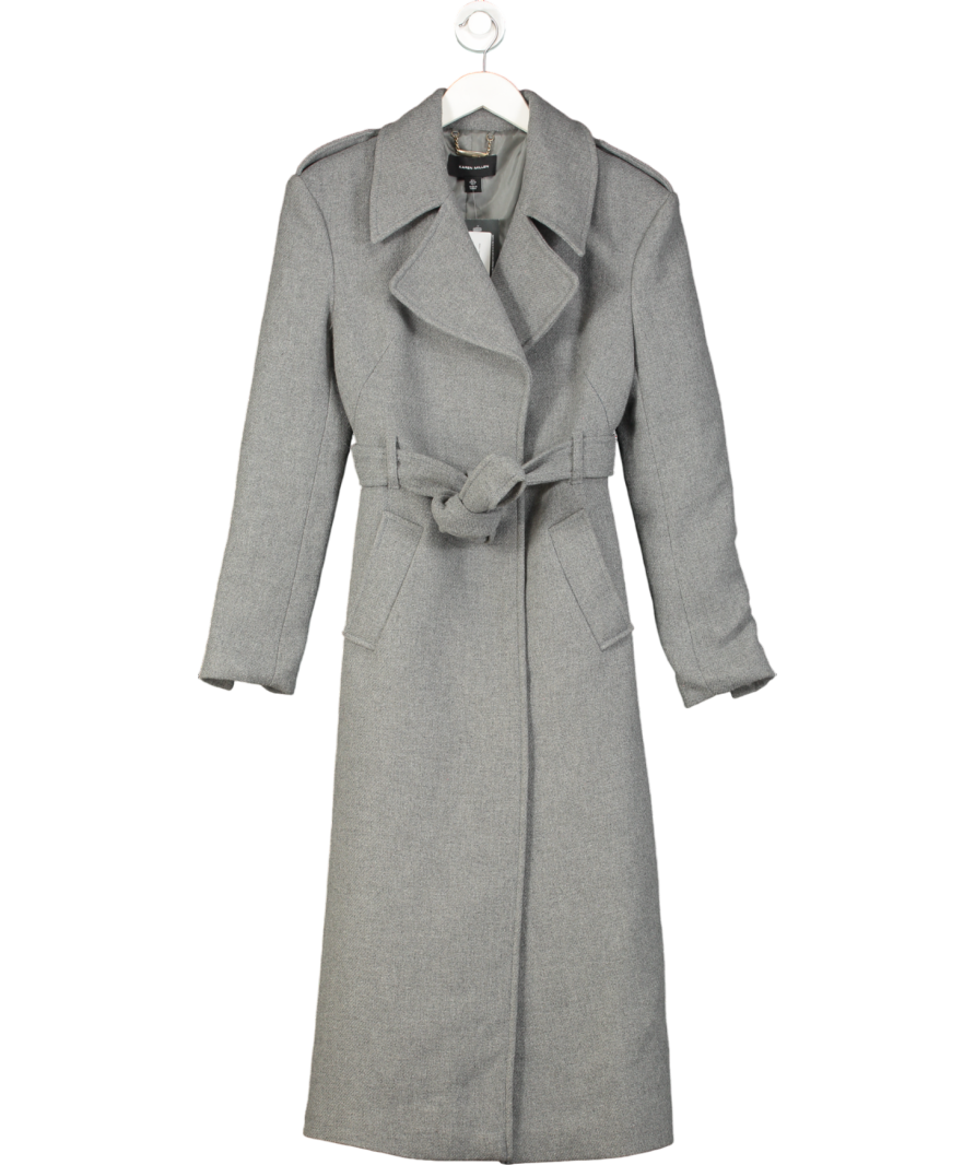 Karen Millen Grey Wool Blend Belted Longline Coat UK 6