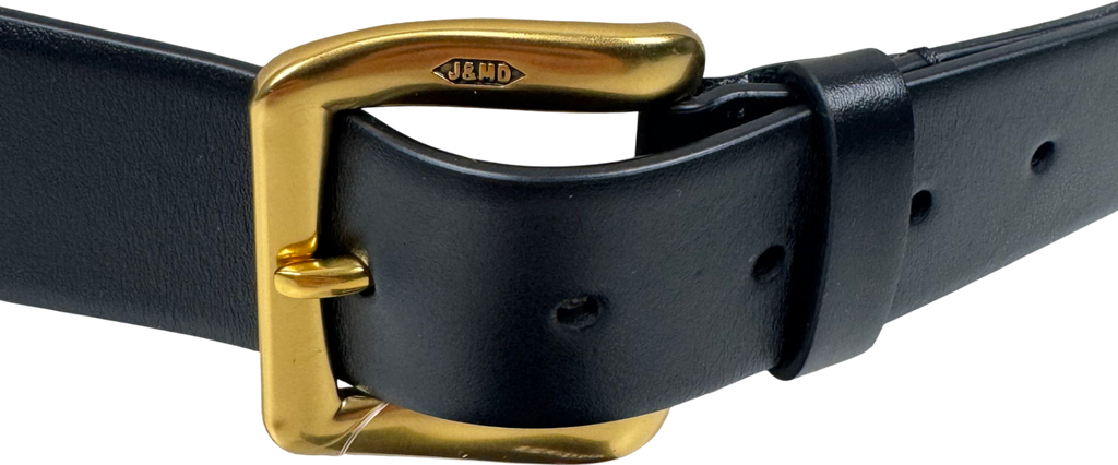 J&M Davidson Black Leather Gold Buckle Belt UK M