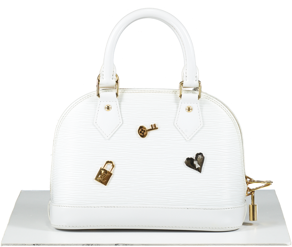 Louis Vuitton White Alma Handbag Love Lock Epi Leather Bb Bag