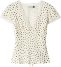 RIXO Layla Ivory / Black Dot Karia Lace Trim Top UK 12