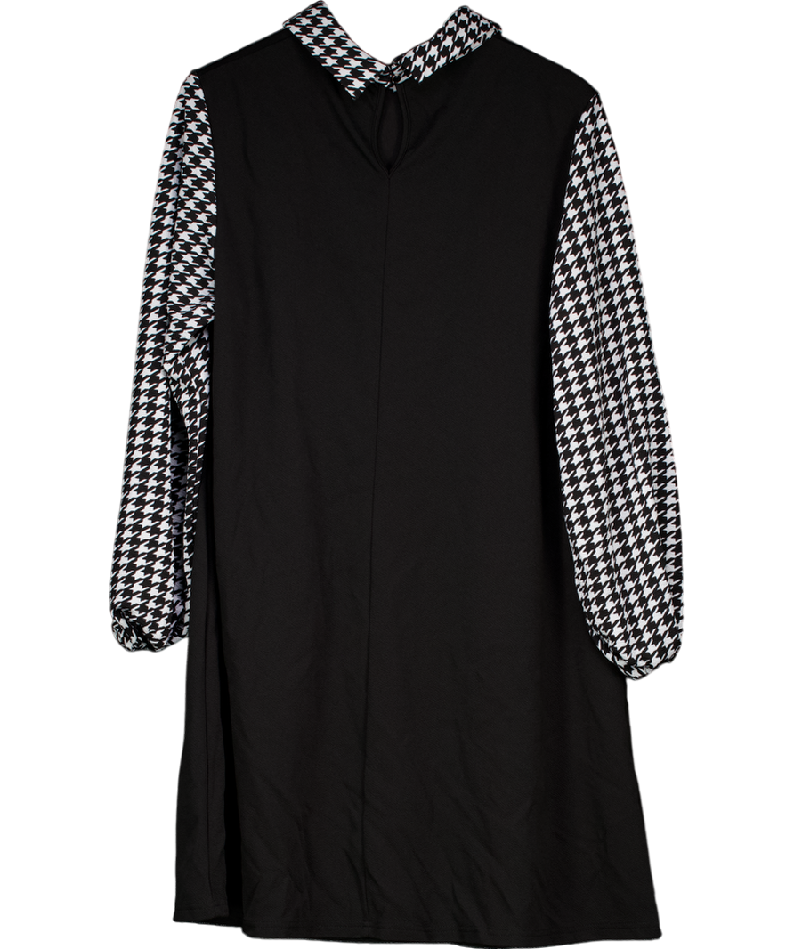 Nemidor Black Long Sleeved Dogtooth Shift Dress UK XXXL