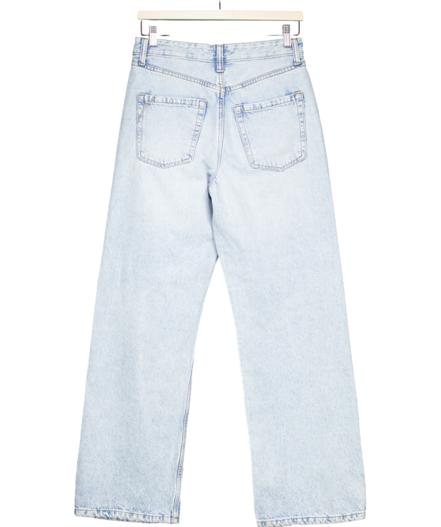 River Island Blue Washed Design Wide-leg Jeans UK 8