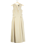 Karen Millen Beige Premium Linen Tab Waist Detail Full Skirt Tailored Midi Dress UK 6