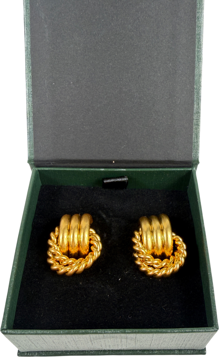 Holland Cooper Metallic Braided Hoop Earrings Vintage Gold