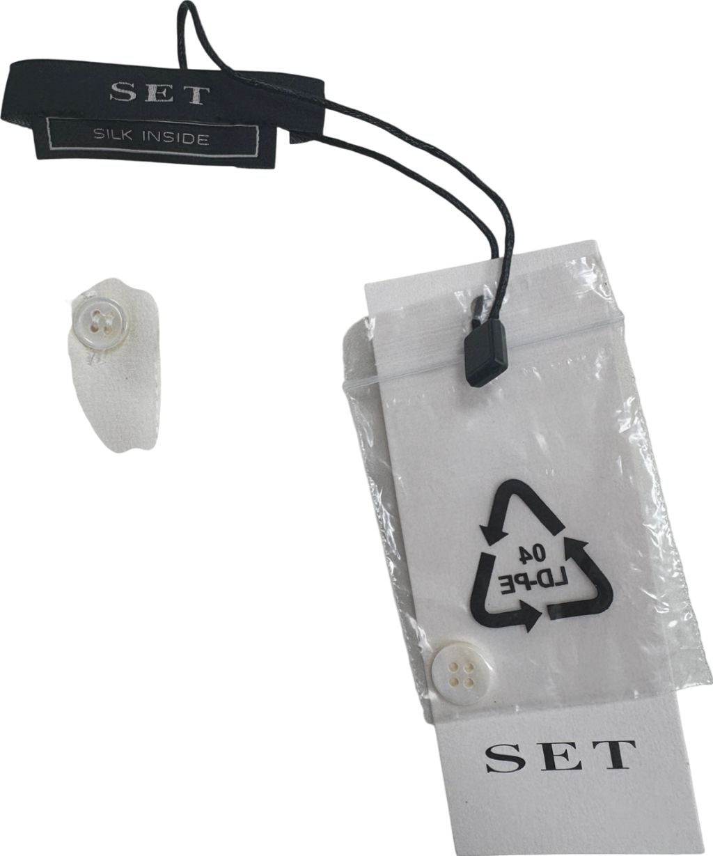 SET Cream Zoey 100% Silk Button T-shirt UK 4