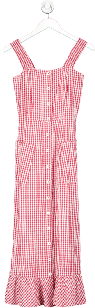 Brora Red Plaid Sleeveless Button Up Midi Dress UK 6