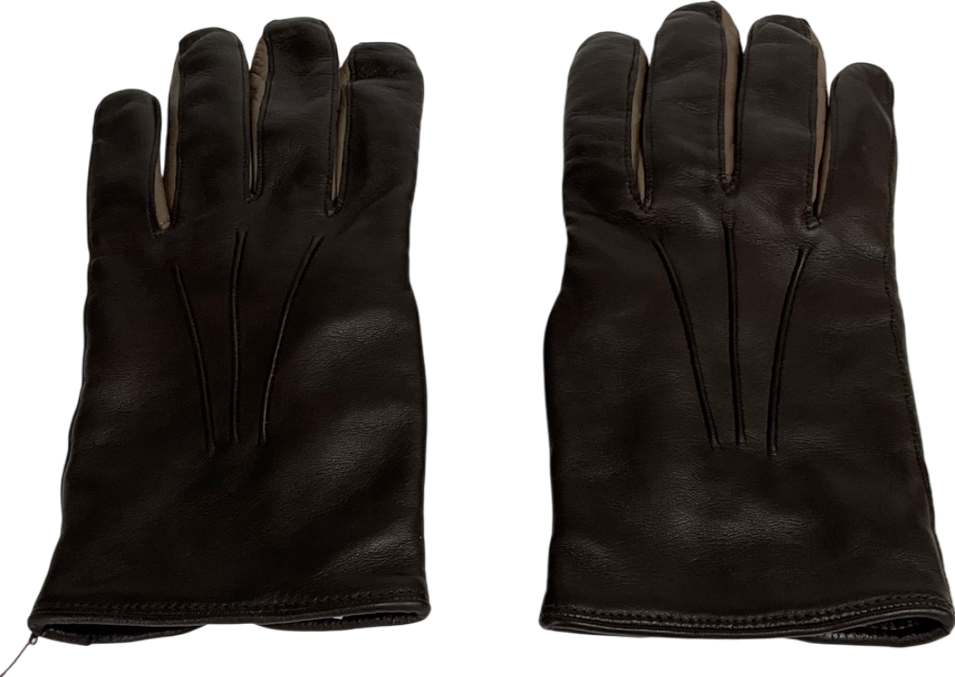 paul & smith Brown Leather 'concertina' Gloves UK L