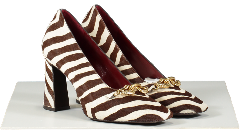 Tory Burch Brown Zebra-print Square Toe Pumps UK 8