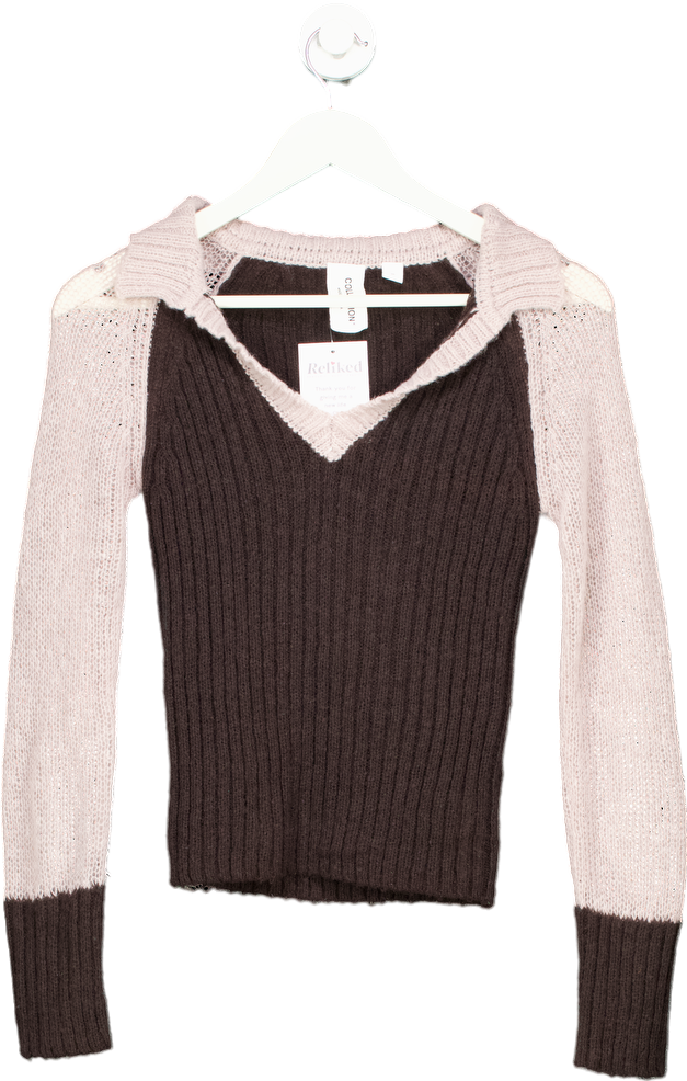 Collusion Brown and Beige Ribbed Knit Jumper UK S