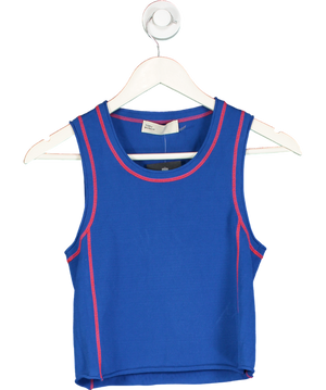 Tory Burch Blue Contrastim-trim Sleeveless Knitted Top UK S