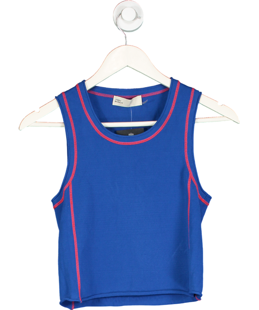Tory Burch Blue Contrastim-trim Sleeveless Knitted Top UK S
