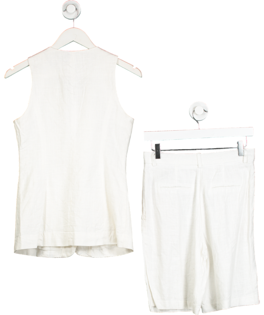 M&S White Linen Blend 2-piece Shorts And Waistcoat Suit UK 8