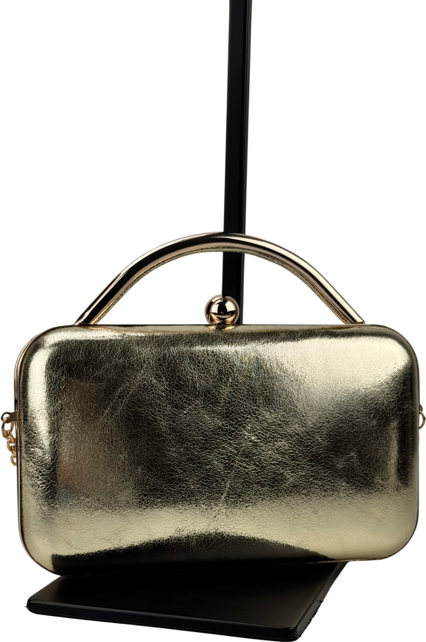 ASOS Coated Round Frame Clutch Bag In Metallic Gold