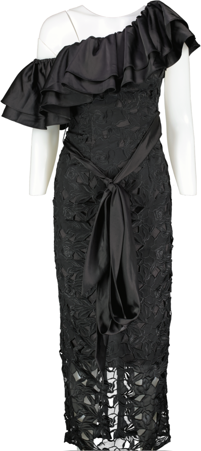 Chi Chi London Black One Shoulder Lace Tie Waist Midi Dress UK 6