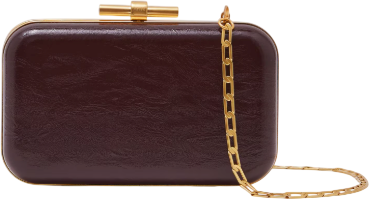 REISS Junie Patent Box Clutch Bag In Burgundy