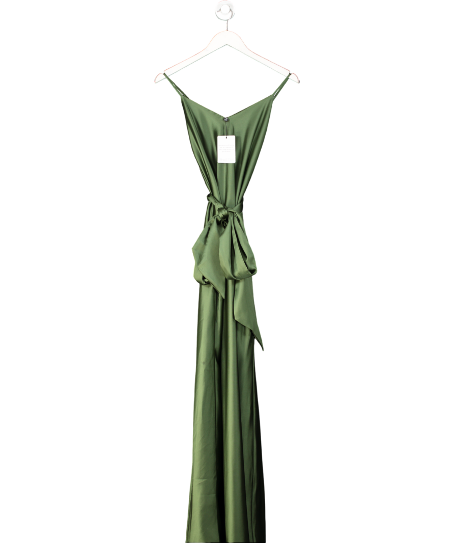 Rewritten Brooklyn Dress In Olive Green Satin UK M
