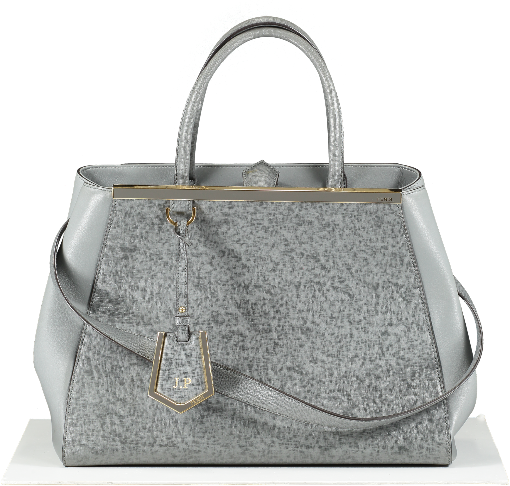 Fendi Grey Saffiano/smooth Leather Petite 2jours Tote Bag