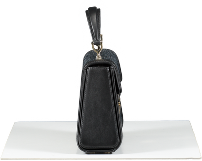 Aspinal Of London Midi Mayfair Bag Black Chevron Raffia & Smooth Black