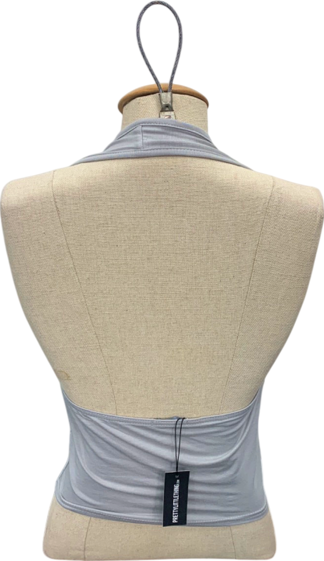 PrettyLittleThing Grey Modal Cotton Wrap Bust Halter Top UK 8