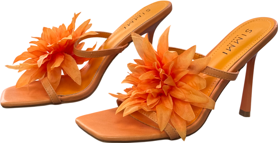 SIMMI London Vaughan Heeled Mule Sandal With Flower Detail In Orange UK 6 EU 39 👠