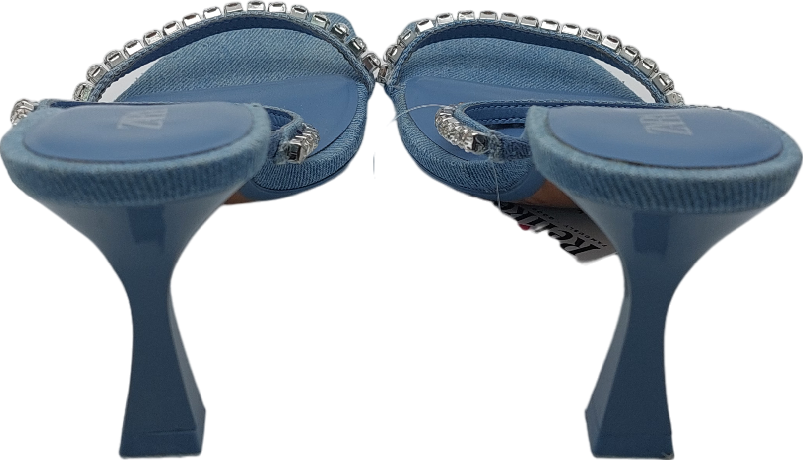 ZARA Blue Embellished Denim Heeled Sandals UK 4 EU 37 👠