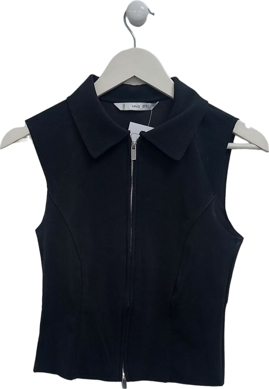 MANGO Black Zip Through Sleeveless Top UK S