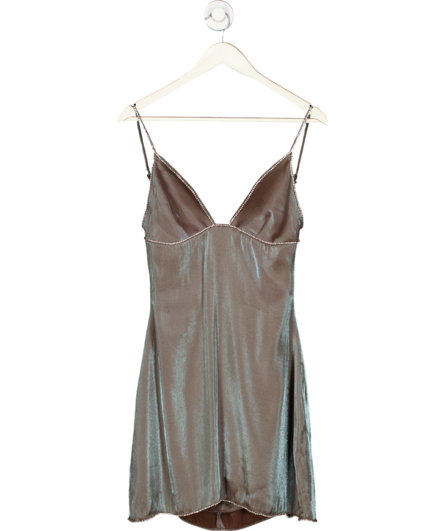 House of CB Grey Dimante Trim Strappy Dress UK S