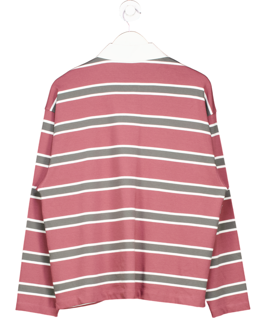 Topshop Jersey Stripe Rugby Long Sleeve Polo In Burgundy UK M