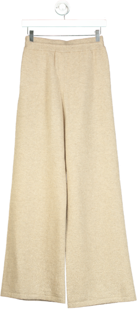 LilySilk Beige Cashmere Wide Leg Trousers UK S
