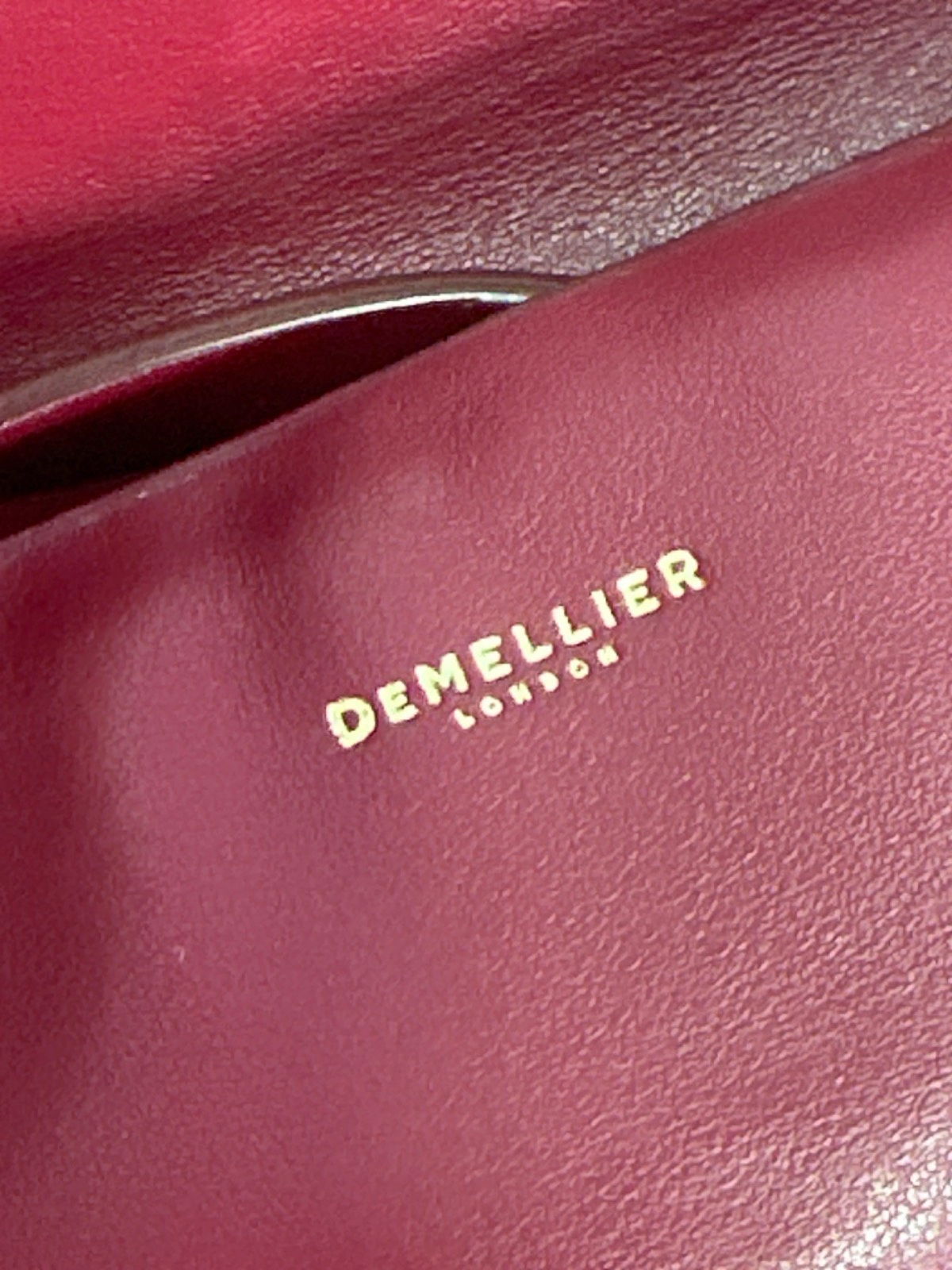 DeMellier Burgundy Leather Verona Braided Calfskin Clutch Bag with shoulder strap In Ruby Smooth