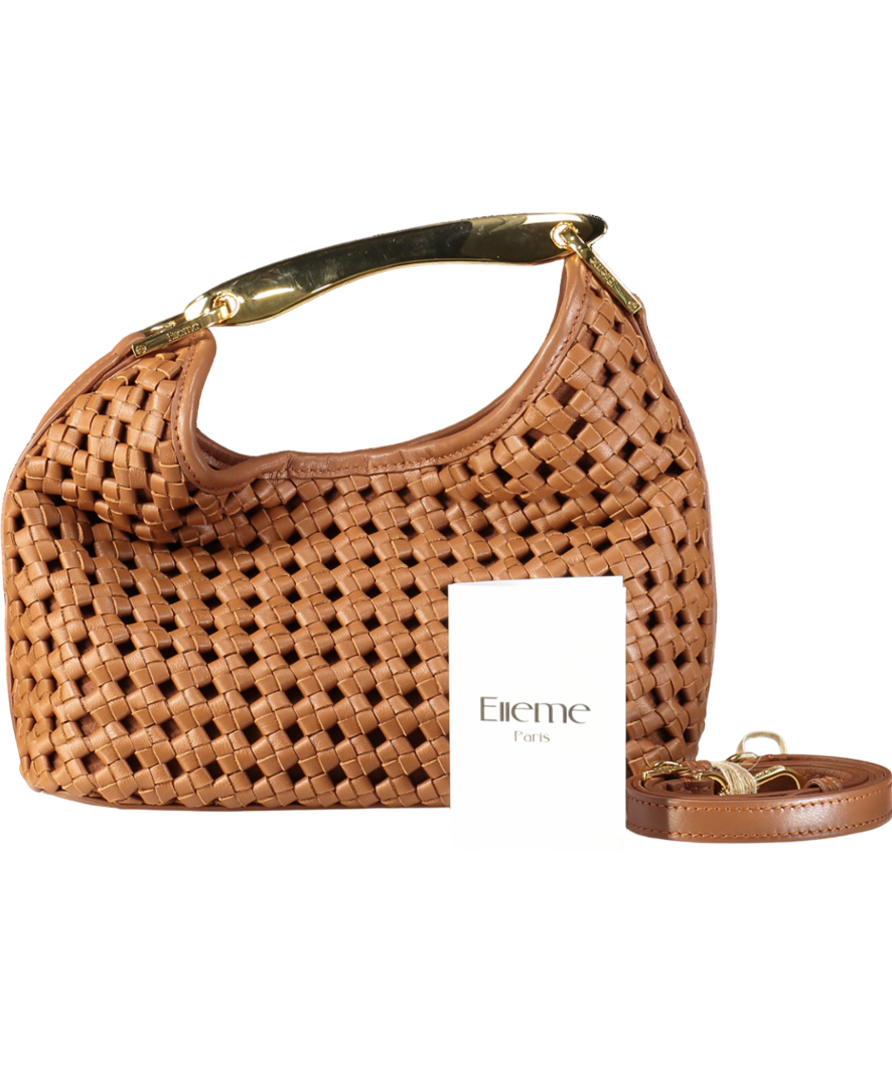 Elleme Paris Brown Boomerang Small Woven Leather Handbag