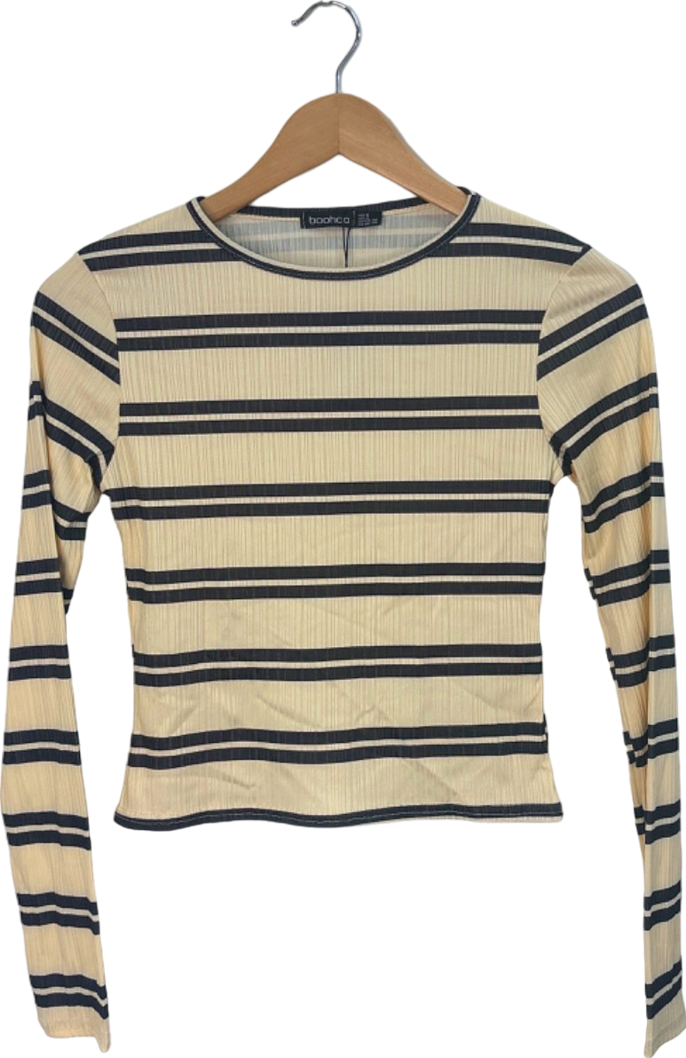 Boohoo Beige/Black Striped Long Sleeve Top UK 8
